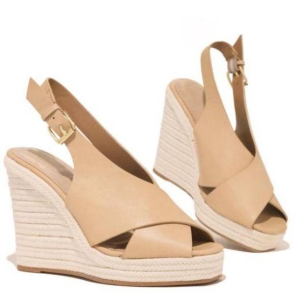 Shoes - Slingback Espadrille Wedges in Toffee